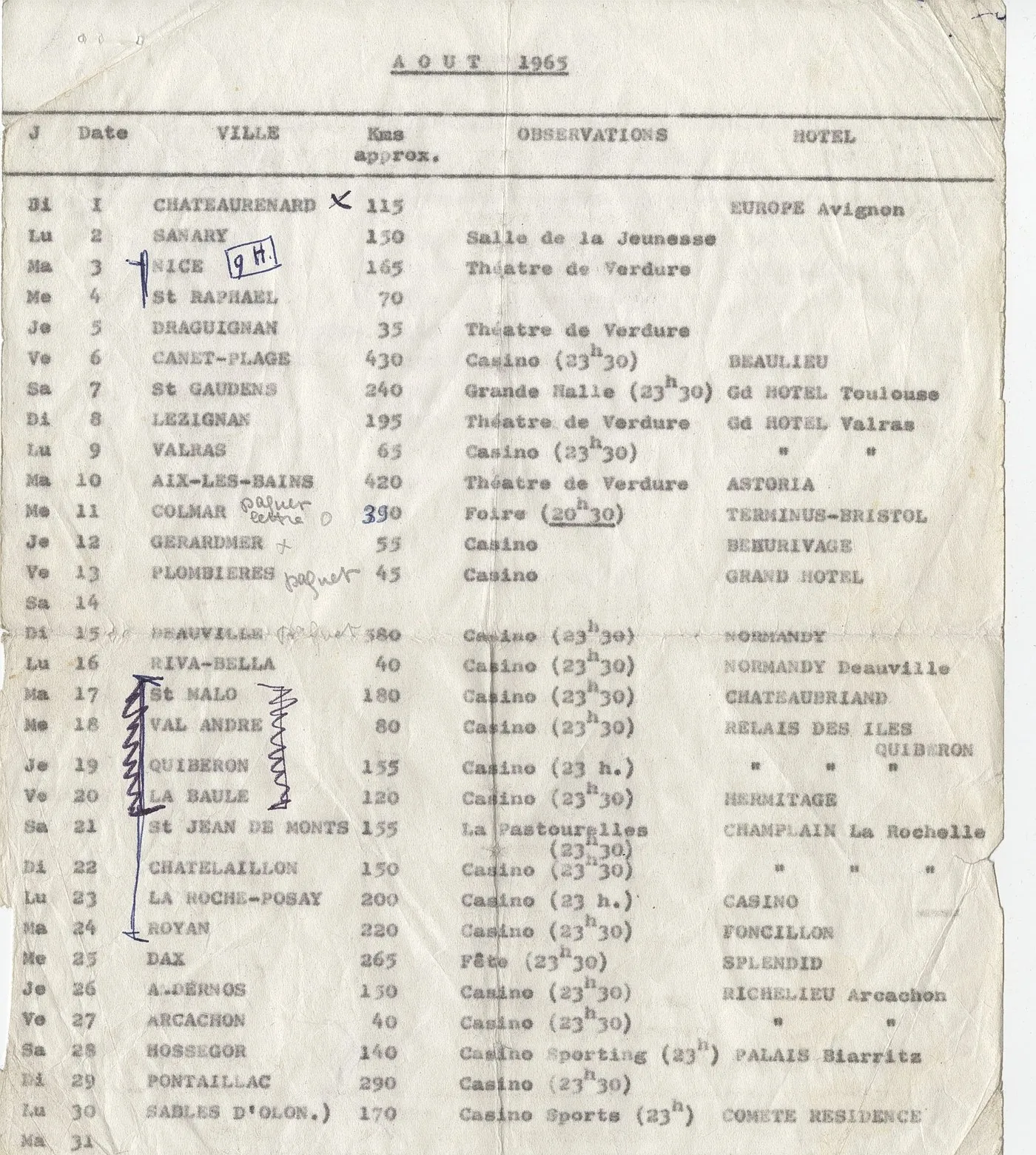 Feuille de route, août 1965