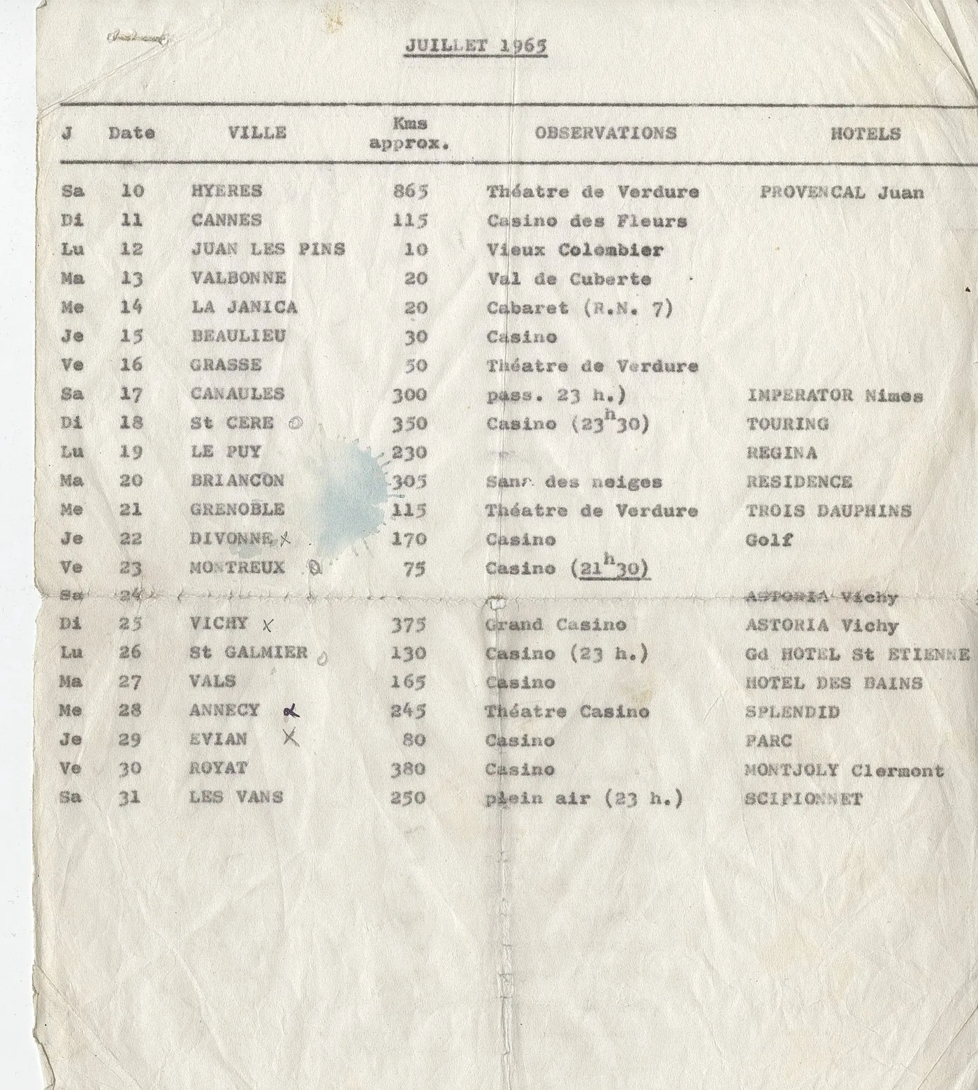 Feuille de route, juillet 1965